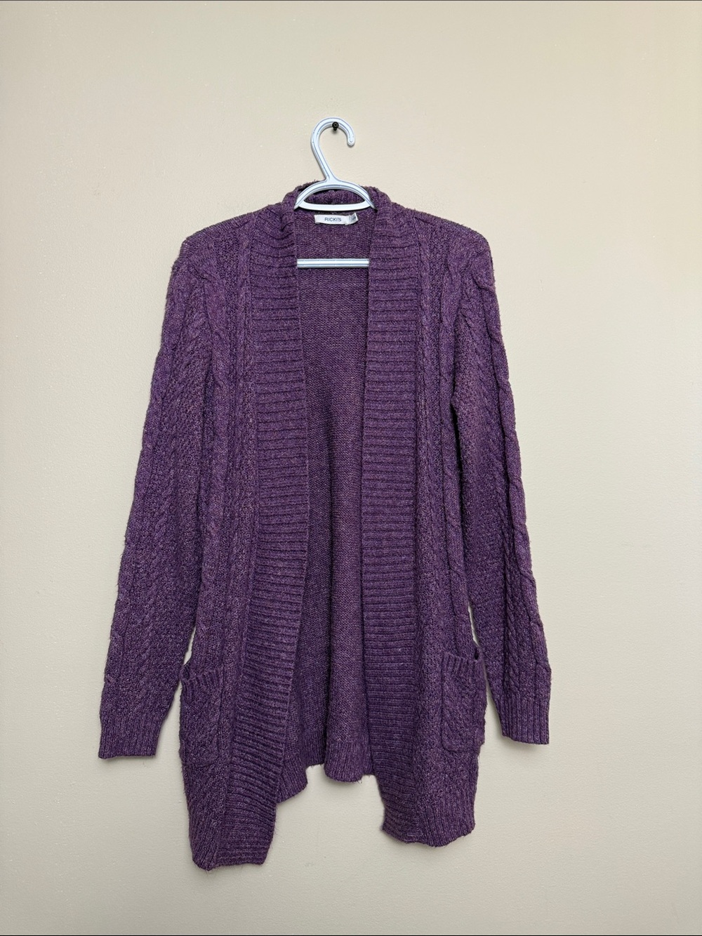 Ricki’s Cozy Open-Front Cable Knit Cardigan Sweater - Purple size M